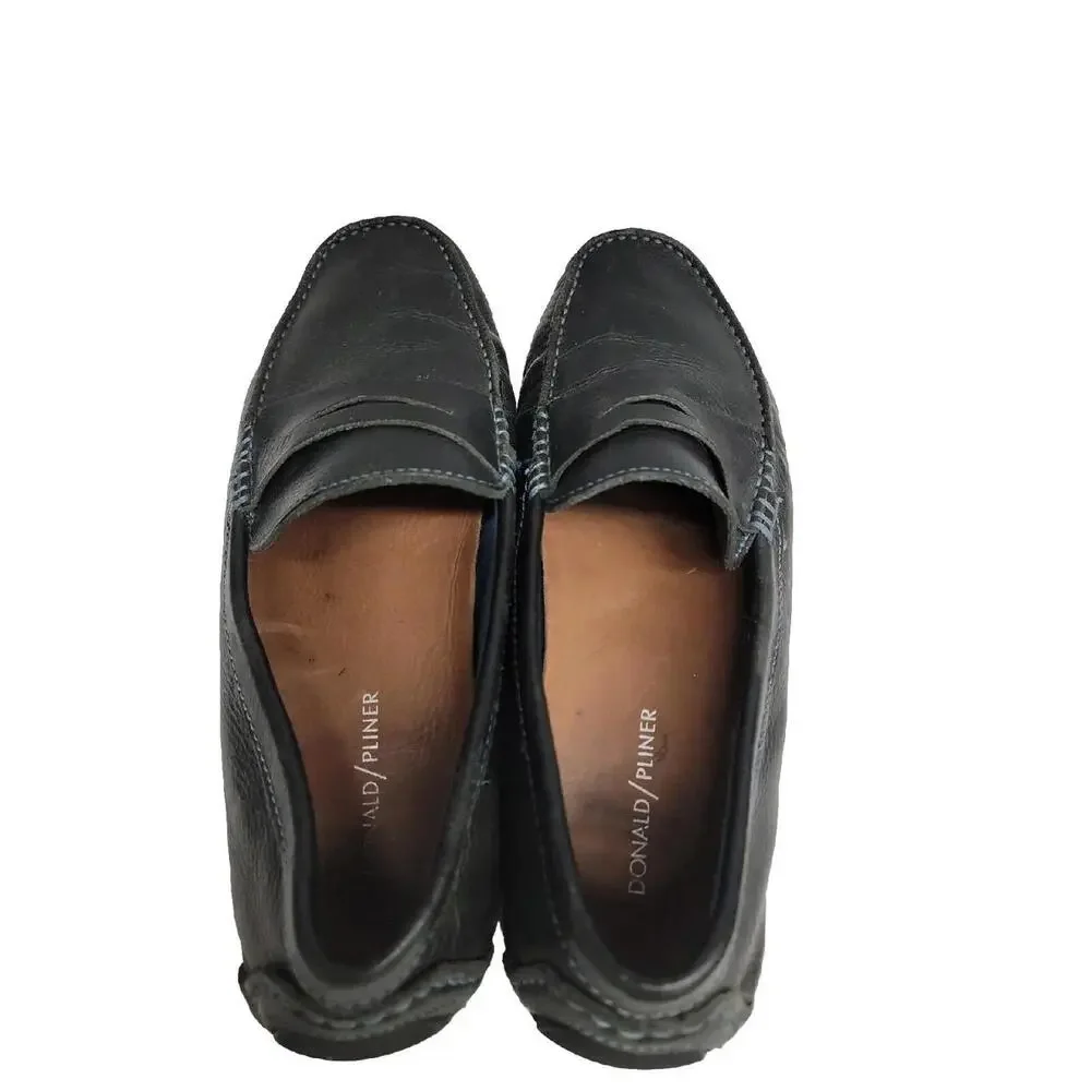 Donald J. Pliner Vinco 3 Penny Mens Loafer Driver Black Pebbled Leather US 9.5 M